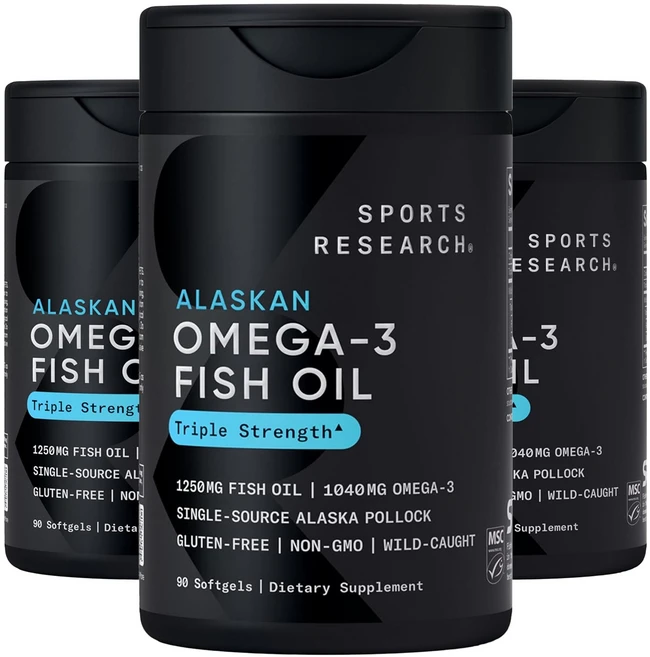 스포츠리서치 1040mg 오메가-3 피쉬 오일 트리플 스트렝스 소프트젤, 90정, 3개 - 쿠팡