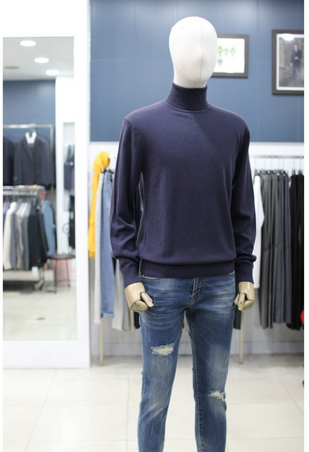 바쏘옴므 니트 WX4WN60ABP 블루 퍼플 캐시미어 혼방 기본 터틀넥 목폴라 스웨터