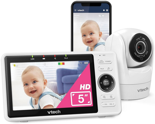 VTech 스마트 WiFi 아기 모니터 1080p FHD 카메라 5인치 HD IPS, VM901