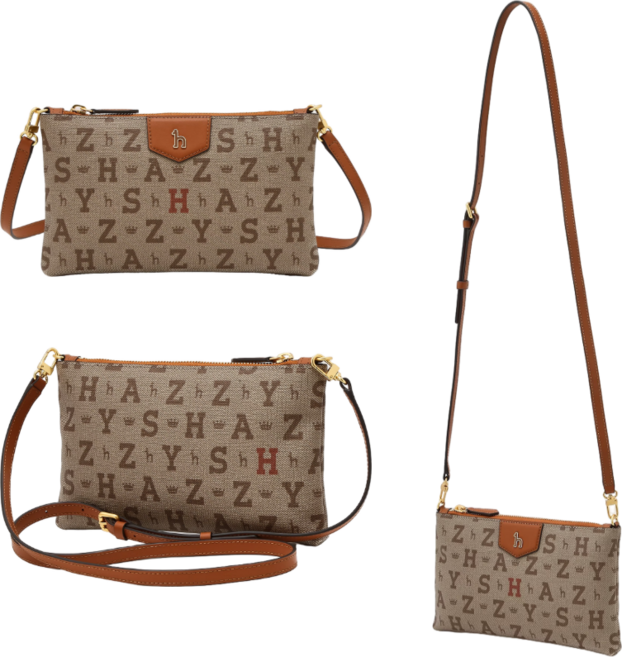 헤지스 브라운 로고패턴 가죽 미니 크로스백 여성 데일리 캐주얼 가방