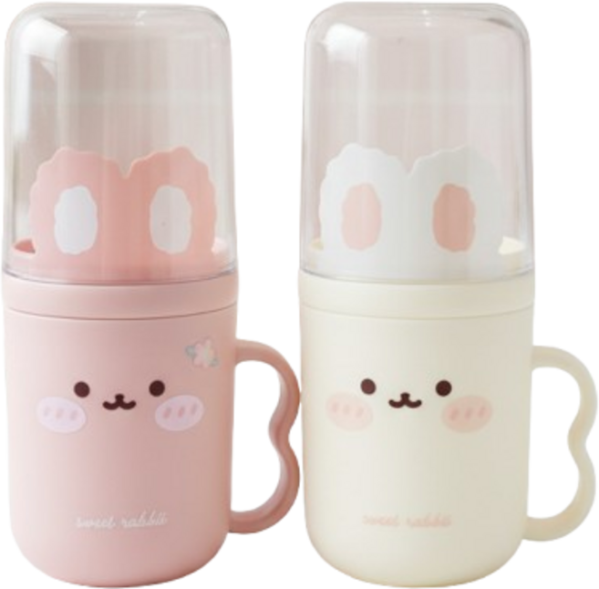 하임마켓 휴대용 여행용 양치컵 토끼 칫솔케이스, 핑크, 1개