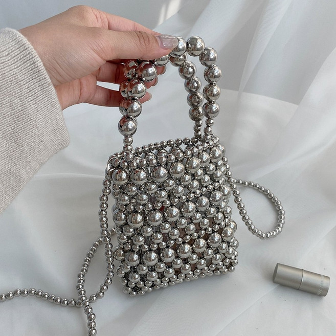 에브리테일 실버 구슬 미니백