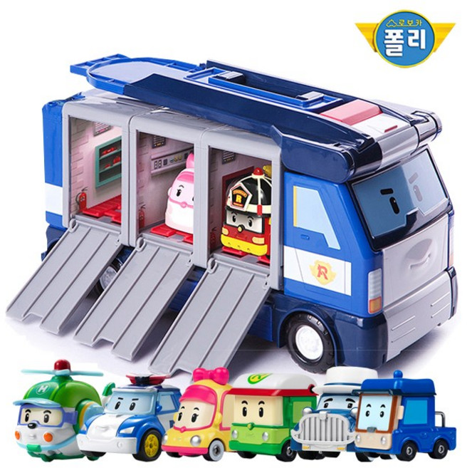 ROITOYS 로보카폴리 기동본부 트레일러 다이캐스팅 폴리 로이 엠버 헬리 미니 로디 머스티 베니 8세트, 단품, 1개
