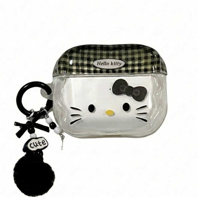 에이오알비 키티 체크 에어팟 케이스, 1개, 에어팟 1/2, 블랙