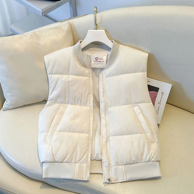 여성 크롭 패딩 조끼 베스트 캐주얼 숏패딩 집업 베스트 도툼 민소매 패딩 자켓 아우터