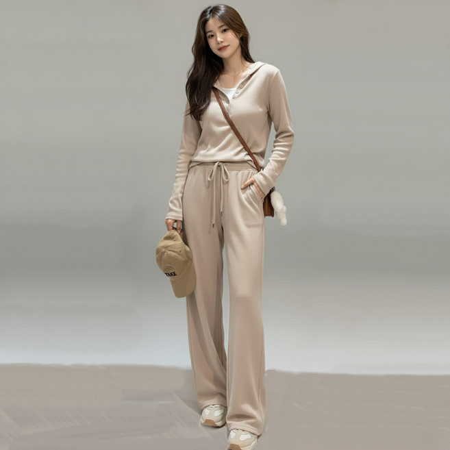 여성 레이어드 후드 바지 트레이닝세트