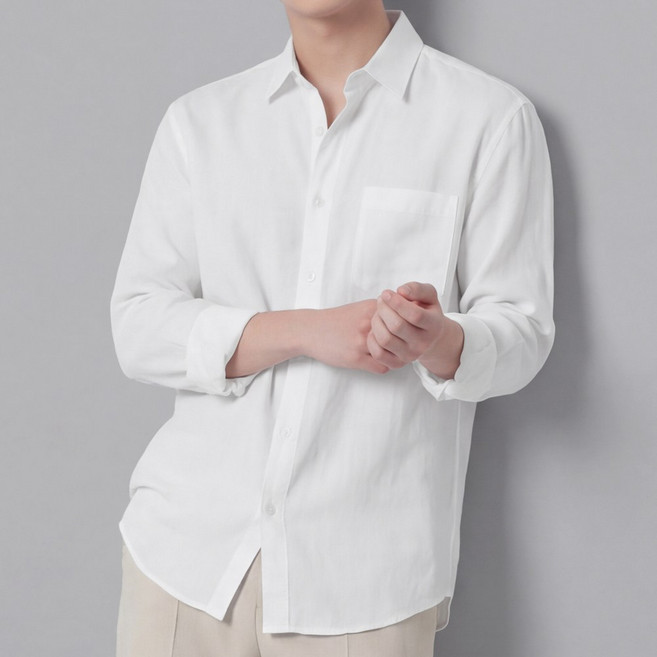 루크 남성 봄여름 고급 린넨 긴팔 셔츠 남자 데일리 심플 기본 남방 얇은 출근 정장 상의 캐주얼 카라 티셔츠