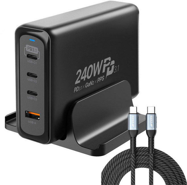 240W 초고속 멀티 충전기 어댑터 접지 PPS PD 맥북 프로 16인치 애플 LG그램 노트북 아이폰 삼성 갤럭시 Z플립4 240WPD3.1-GAN2, 240WPD3.1-GAN2+100W 케이블, 1개