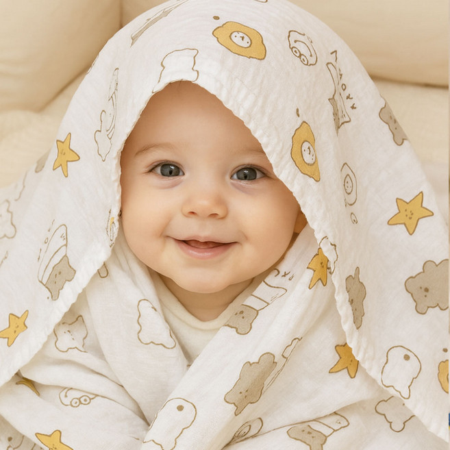 불로홈 대나무 밤부 거즈 아기 유아 신생아 블랭킷 120x120cm, 밤부_쿠키 베어