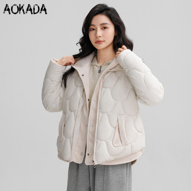 AOKADA NEW 여성 경량패딩 가을자켓 누빔 웰론 패딩 점퍼 퀼팅자켓 후드 숏패딩
