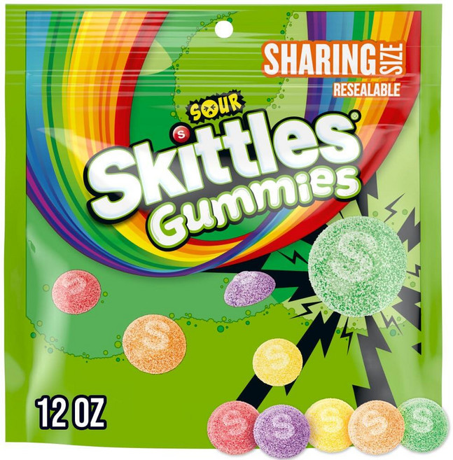 SKITTLES Sour 구미es 츄이 캔디 모음 355ml12온스 공유 사이즈 재밀봉 가능한 백 231654, SKITTLES Sour 구미es 츄이 캔디 모음 35, 340.2g, 1