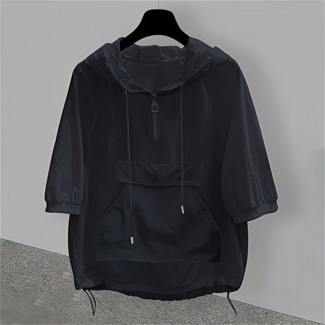 TKX 남성 후드티셔츠 캐주얼 루즈핏 5부소매 집업 포켓 여름 무지 탑