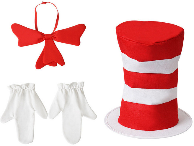 닥터 수스 고양이 모자 탑 레드 화이트 스트라이프 성인용 할로윈 코스튬 액세서리 키트