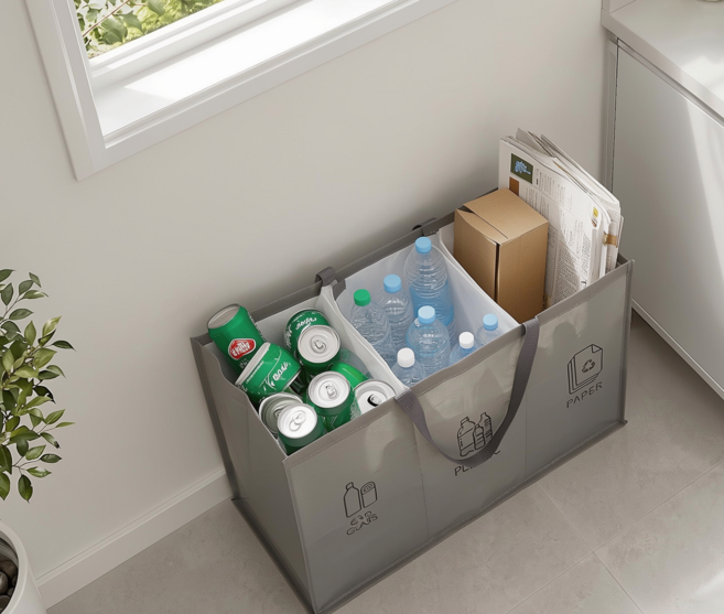 잇쏠 재활용 일체형 분리수거함 3단, grey