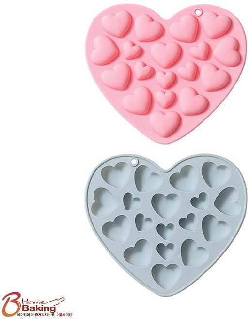 이홈베이킹 실리콘몰드 사이즈별하트18구 랜덤1개, 블루,핑크 색상랜덤, 1개