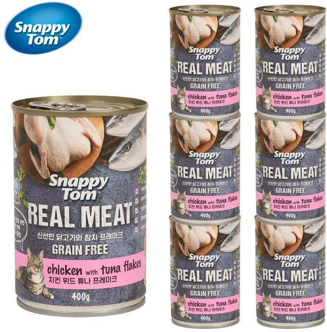 스내피톰 고양이 습식 주식 캔 대용량, 400g, 6개, 혼합맛(닭고기/참치 플레이크) - 쿠팡