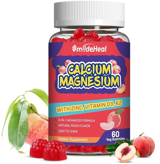 칼슘 마그네슘 젤리 600MG 비타민 D3가 함유된 칼슘 마그네슘 아연 젤리 - 고흡수 복합 칼슘 보충제 비건 60개, 60 Count (Pack of 1), 1개, 60정 - 쿠팡