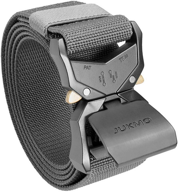JUKMO 전술 벨트 밀리터리 하이킹 리거 3.8cm(1.5인치) 나일론 웹 작업 튼튼한 퀵 릴리즈 버클 포함 블랙. Large-for Waist 42\"-46\" (렝스 5