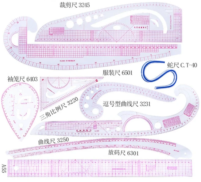 패치워크 눈금자 프렌치 커브 눈금자 키트 재단사 측정 키트 재봉 야드스틱 절단 퀼팅 눈금자 도구 눈금자, 06 ZF-HG-1019
