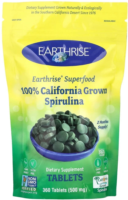 얼스라이즈 Earthrise 캘리포니아에서 재배한 100% 스피룰리나 500mg 360정123883원산지:기타, 360 개, 360정, 1개 - 쿠팡