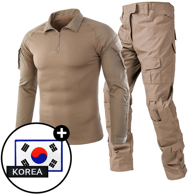 SET 택티컬 전술 컴뱃셔츠 긴팔+팬츠 세트 - 아웃도어 군인 간부 강철부대 캠핑 카고 바지