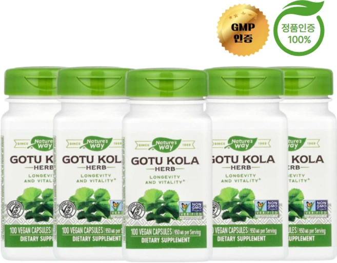 네이쳐스웨이 고투콜라 허브 950mg 100베지 캡슐 (캡슐 1정당 475mg), 100정, 5개 - 쿠팡