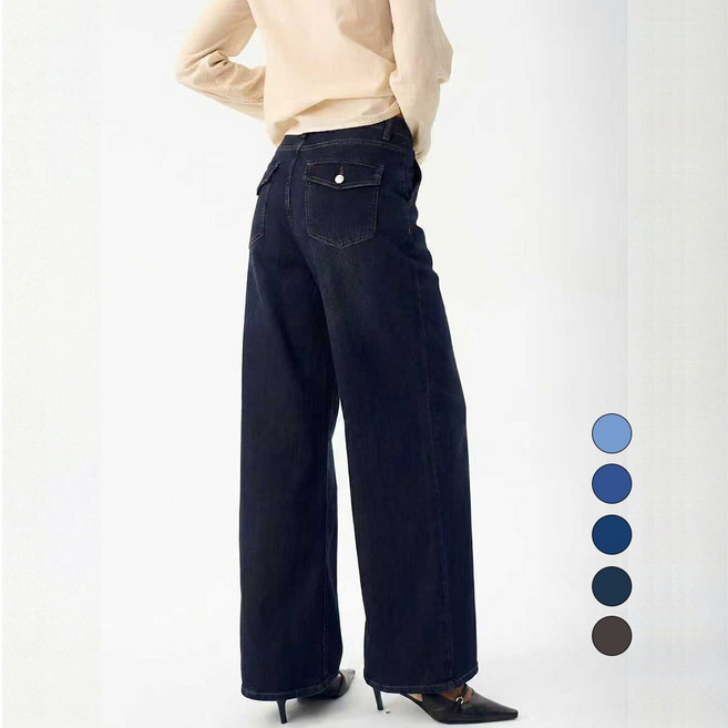 엘블로썸 여성 [숏 기본 롱] 스판 와이드 히든밴드 백포켓 청바지