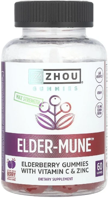 조우뉴트리션 엘더베리 삼부커스 구미젤리 비타민C 아연 Elder Mune 베리맛 60개, 60정 - 쿠팡