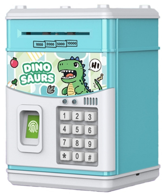 [5시건 당일출고] 지문인식 사운드 자동입출금 ATM 저금통 미니금고 비밀번호 금고, 블루 공룡