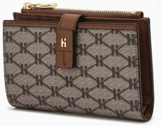 헤지스 브라운 시그니처 로고 패턴 여성 중지갑