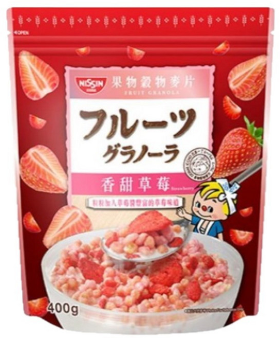 NISSIN 日清 水果穀物脆 香甜草莓 400g, 1個, 綜合水果穀物脆(香甜草莓)400g