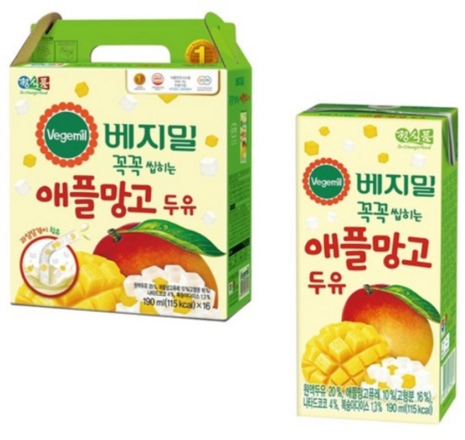 베지밀 꼭꼭 씹히는 애플망고 두유, 190ml, 16개