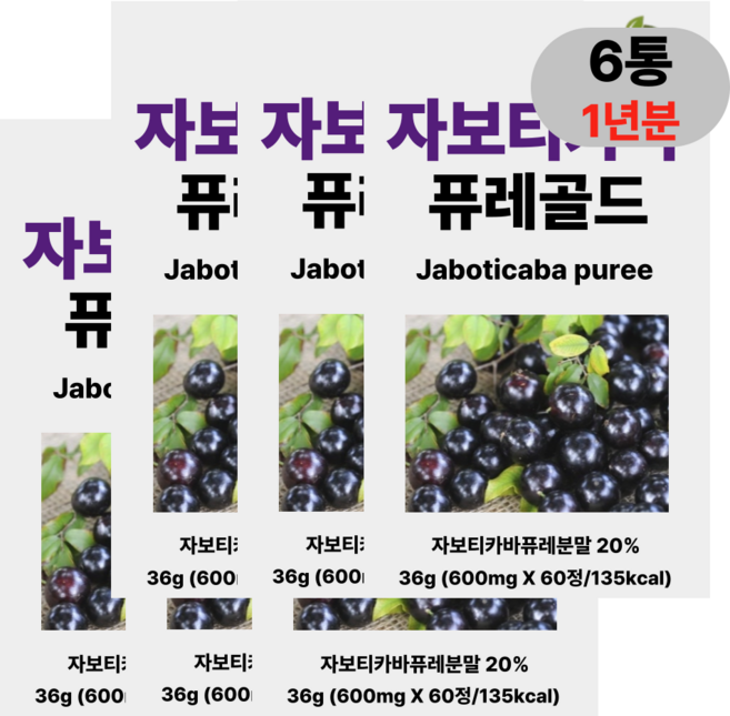 [브라질 포도] 자보티카바 퓨레 브라질 폴리페놀 식이섬유 블루베리 링곤베리 HACCP 인증 휘게라이프, 6개, 60정