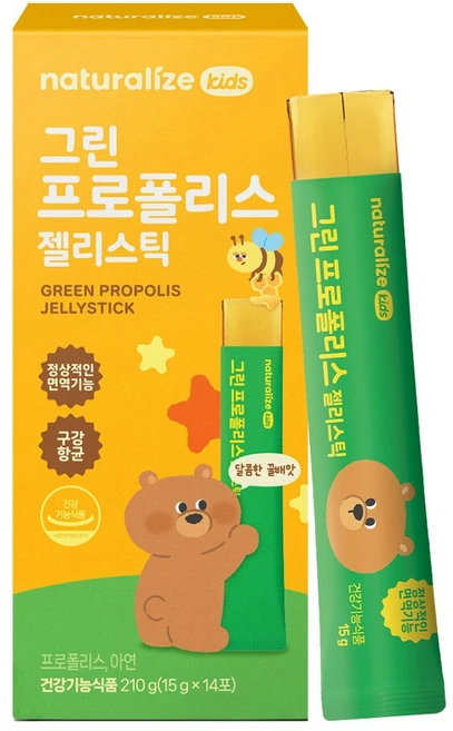 네추럴라이즈 키즈 그린 프로폴리스 젤리스틱 20g 14p 1개, 1박스, 14회분 - 쿠팡