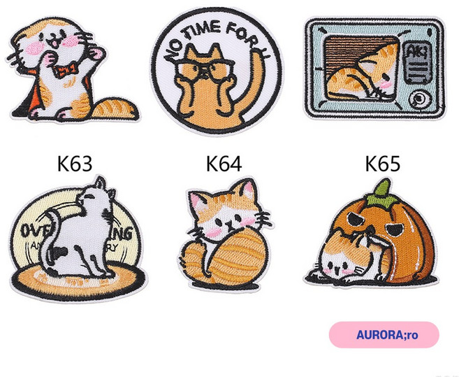 오로라로 열접착식 와펜 옷 자수 패치 동물시리즈, 1개, 고양이 6종