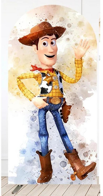 만화 우디 버즈 테마 생일 파티 벽 패널 수채화 배경 커버 배너 양면, 1개, 1. Arch Cover 1 / F. 122x21...