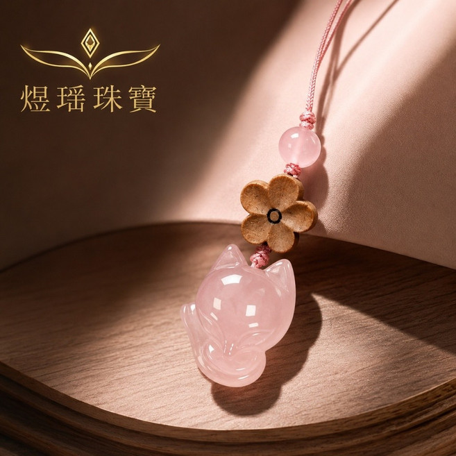 煜瑤珠寶 粉晶小狐狸吊飾