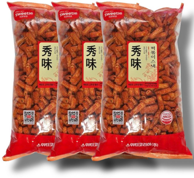 스위티코리아 매콤 떡볶이스낵 1kg 3개 대용량 업소용 안주 과자