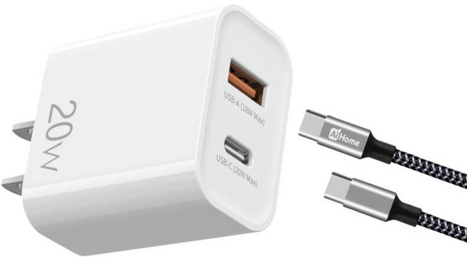 20W PD雙孔快充組 USB A TYPE C充電頭 C TO C充電線 適用蘋果iPhone 安卓, 1個
