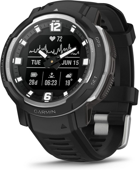 Garmin Instinct Crossover 러기드 하이브리드 스마트워치 아날로그 핸즈 디지털 디스플레이 블랙, Tidal Blue, Solar