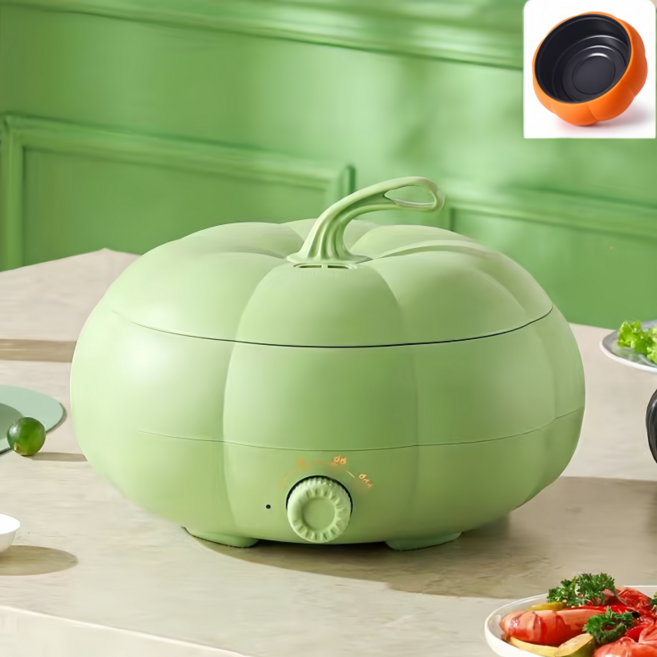 아이디어 호박 조형 가정용 대용량 멀티 전골 전기 냄비 만능 테이블 쿠커, 녹색