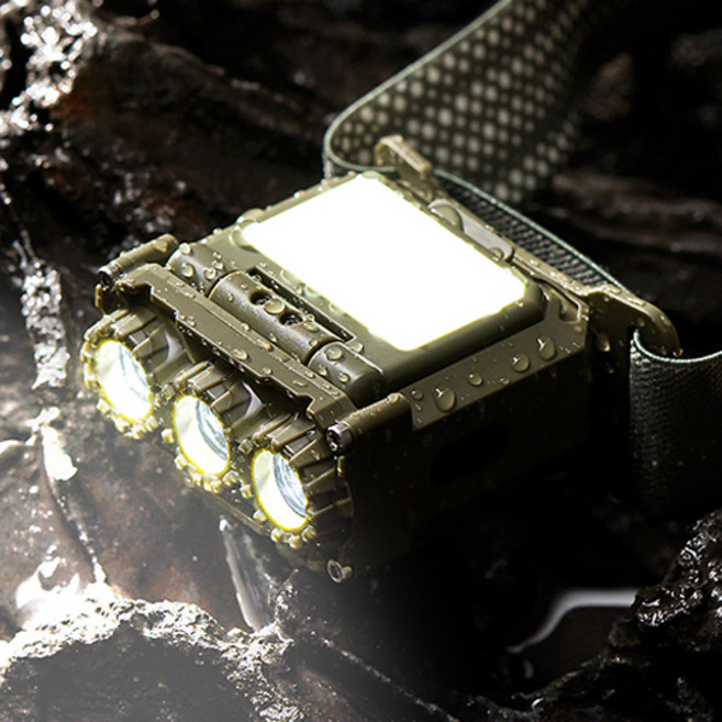 솔리드 LED 헤드랜턴 캡라이트 낚시 해루질 등산 모션센서 충전식 S-HL03, 1개, 카키