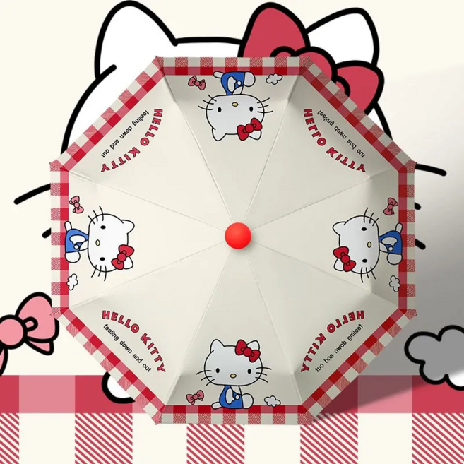 다나에 귀여운 헬로키티 3단 자동 수동 우산 손잡이 접이식 자외선 차단 양산+지아싱트레이드 머리끈