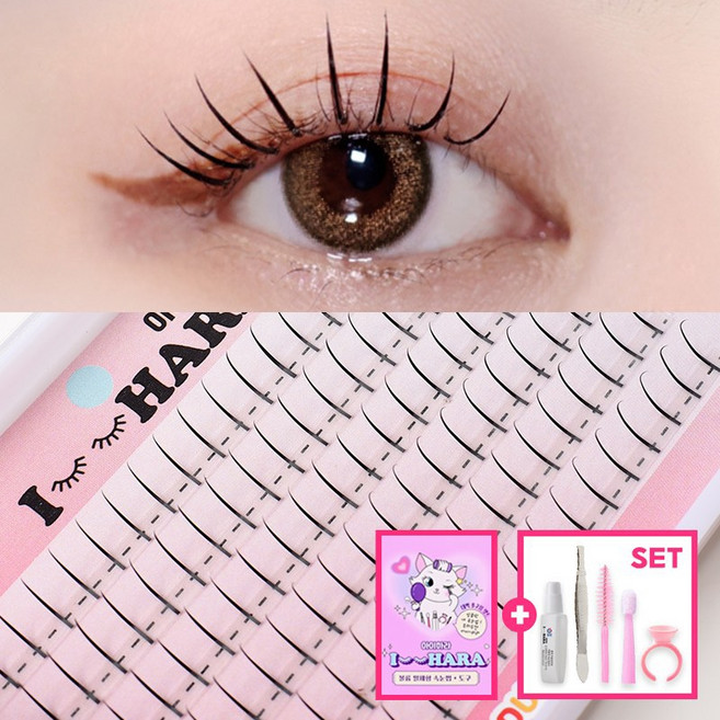 아이하라 6줄 도구세트 밍크 C컬 속눈썹 대용량 가닥 셀프 인조 부분속눈썹, 2개, 101112혼합