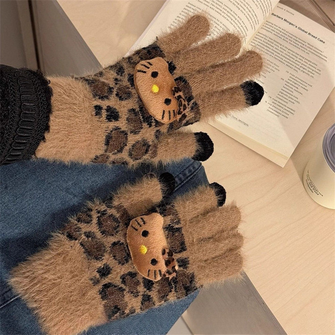 CuteQueen 귀여운여왕 호피 장갑 가을 겨울 기모 벙어리 장갑