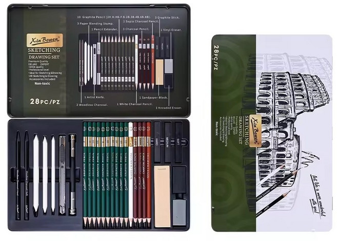 에이치비문화사 프리미엄 올인클루시브 스케치 틴케이스 세트 28p, 1세트