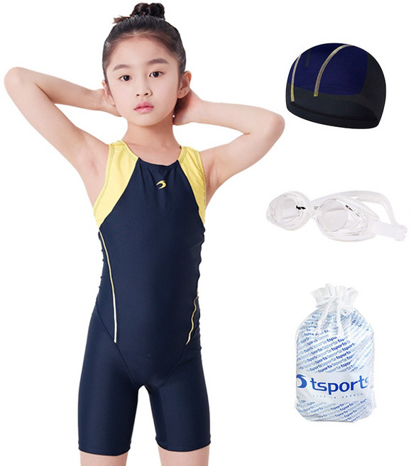 TS스포츠 초등 생존수영 여아 3부 반전신 수영복 단색 학교수업용 국내제작