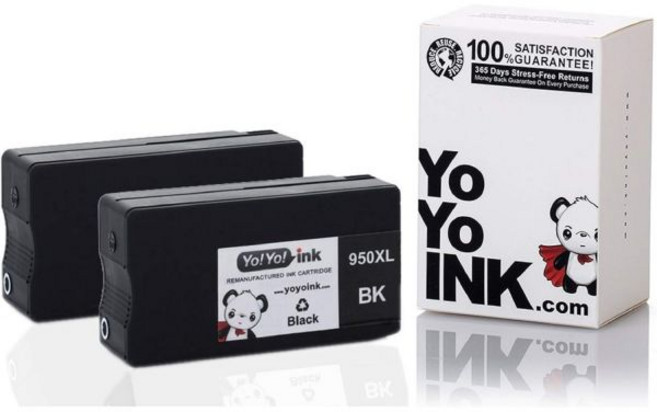 재생 HP 950XL 검정 잉크 카트리지 교체용 950 2개 세트 프린터와 함께 사용 오피스젯 프로 8600 8610 8620 8625 8630 8100 8615, 2 Black