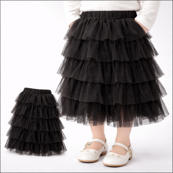 여아 캉캉 샤 스커트 아동 롱 튜튜 치마 밴딩 공주 스커트