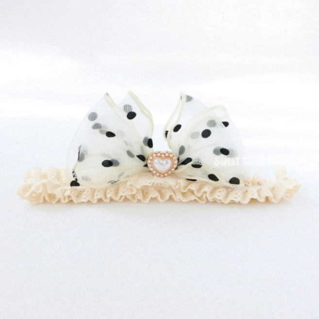 Sweet Twins 寶寶蝴蝶結髮帶 嬰兒頭飾 氣質優雅 波點珍珠蕾絲設計